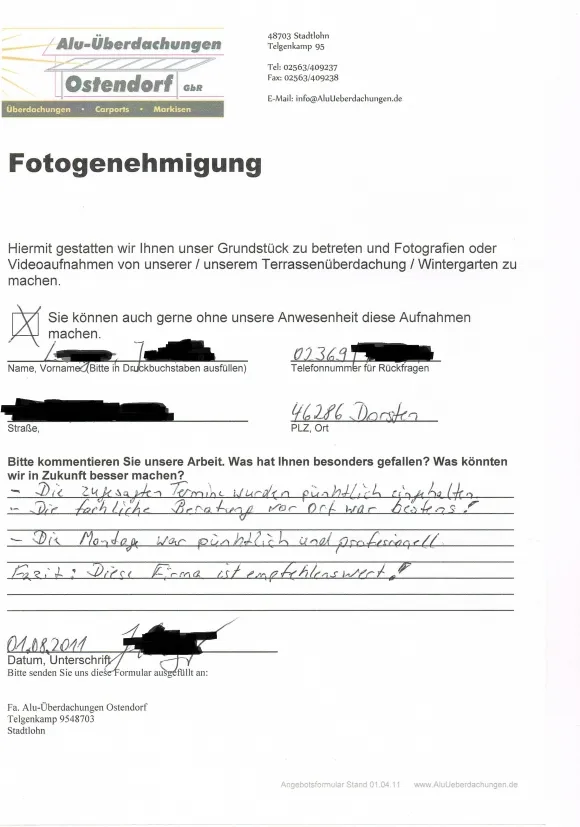 Diese Kommentare auf der Fotogenehmigung sprechen für sich! Lassen auch Sie sich von uns beraten und füllen das Kontaktformular: "Ihr Dach in 3 min!" aus.